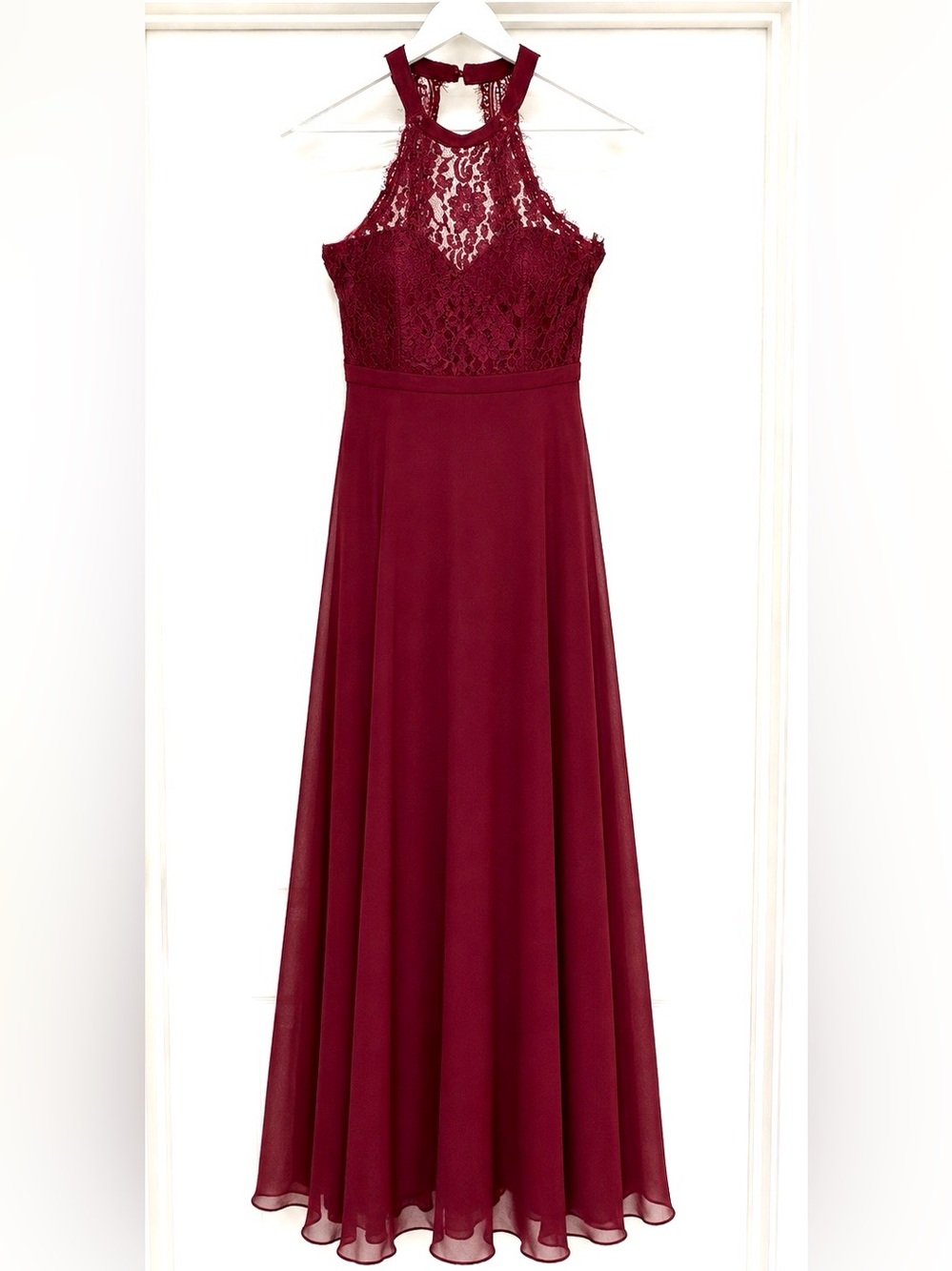 Lulu's Wine Lace Halter Maxi Dress